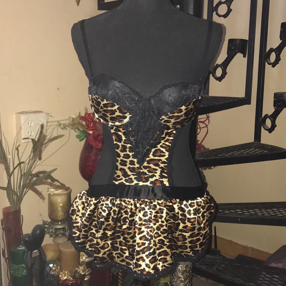 Sexy Leopard Print French Maid Lingerie Piece